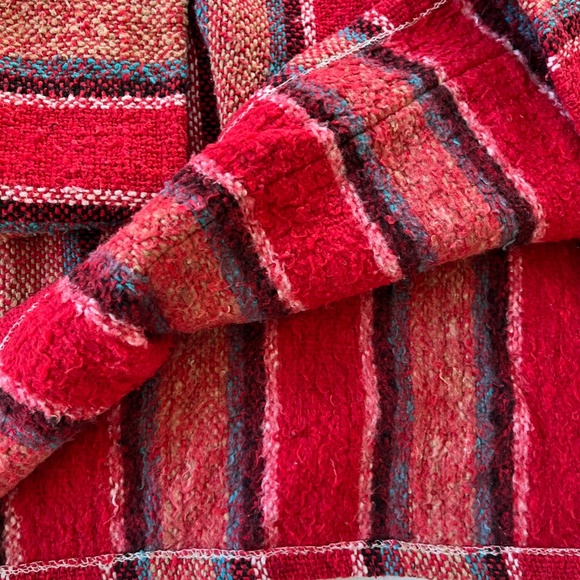Vintage Mexican Baja Blanket Drug Rug Hoodie Red Blue Surfer Skater Poncho S M - Picture 10 of 11